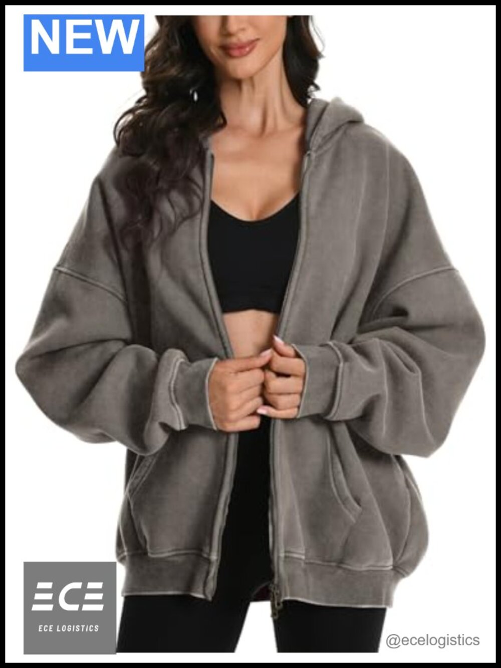 Unisex Oversized Acid Wash Zip Up Hoodie Cotton Fleece Heavyweight